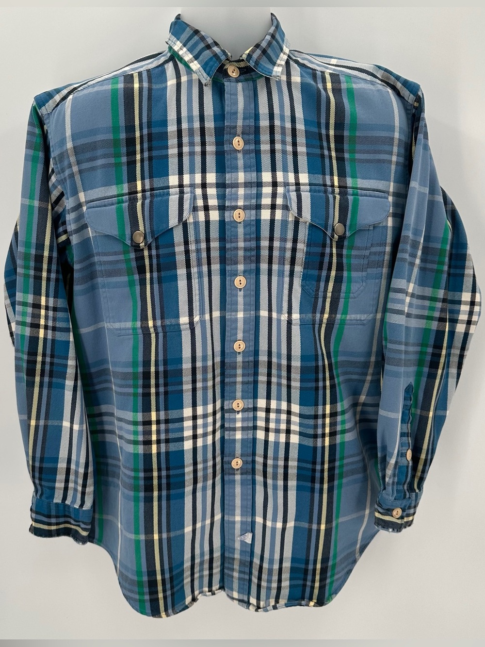 VTG Polo Ralph Lauren Shirt Mens M Heavy Cotton Blue Plaid Chore Grunge - READ